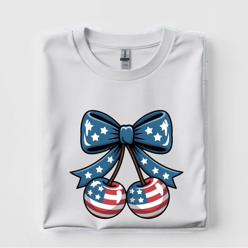 Patriotic cherries Flag Red white blue USA Graphic T- shirt New S M L XL unisex